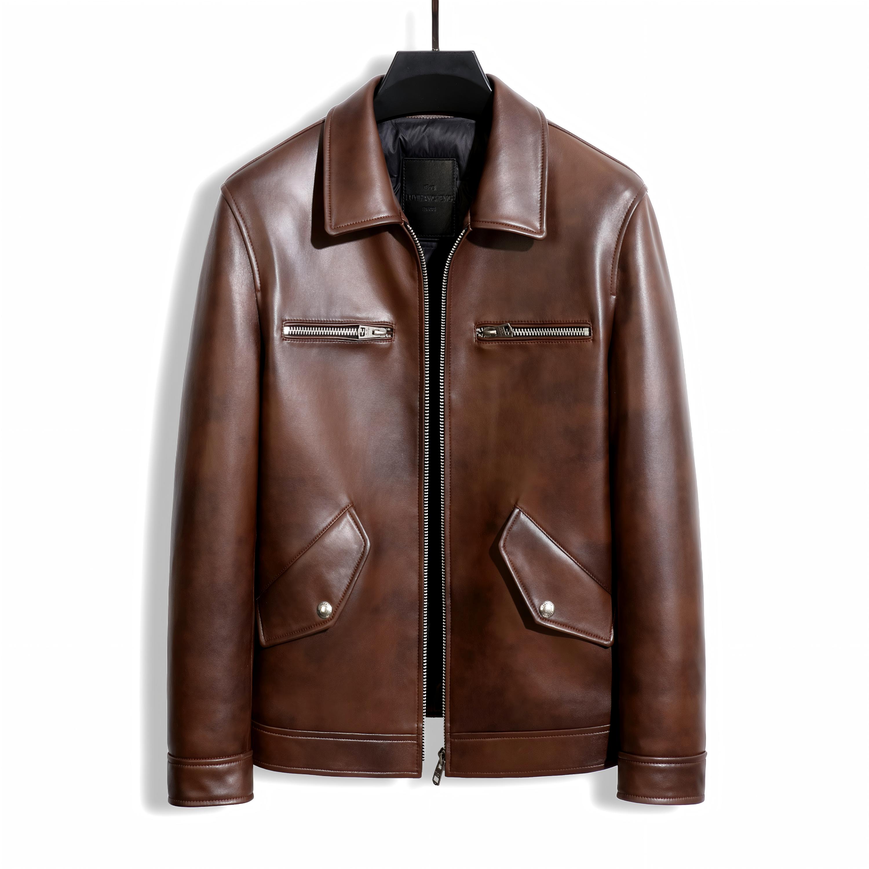 2025男士皮鹅绒轻奢设计师休闲气质皮衣男款真皮修身潮流外套8203