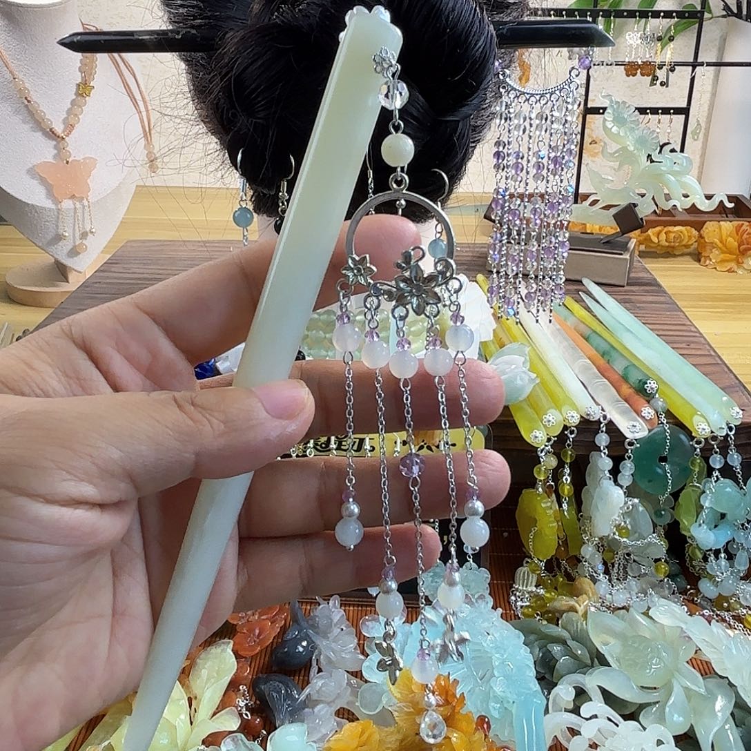 合金蛇纹石玉发饰