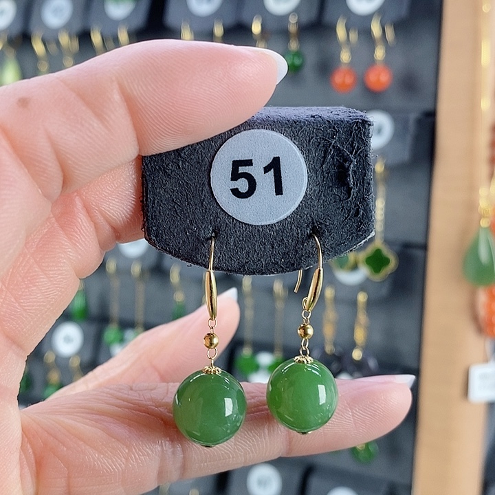 和田玉耳饰18K金镶嵌