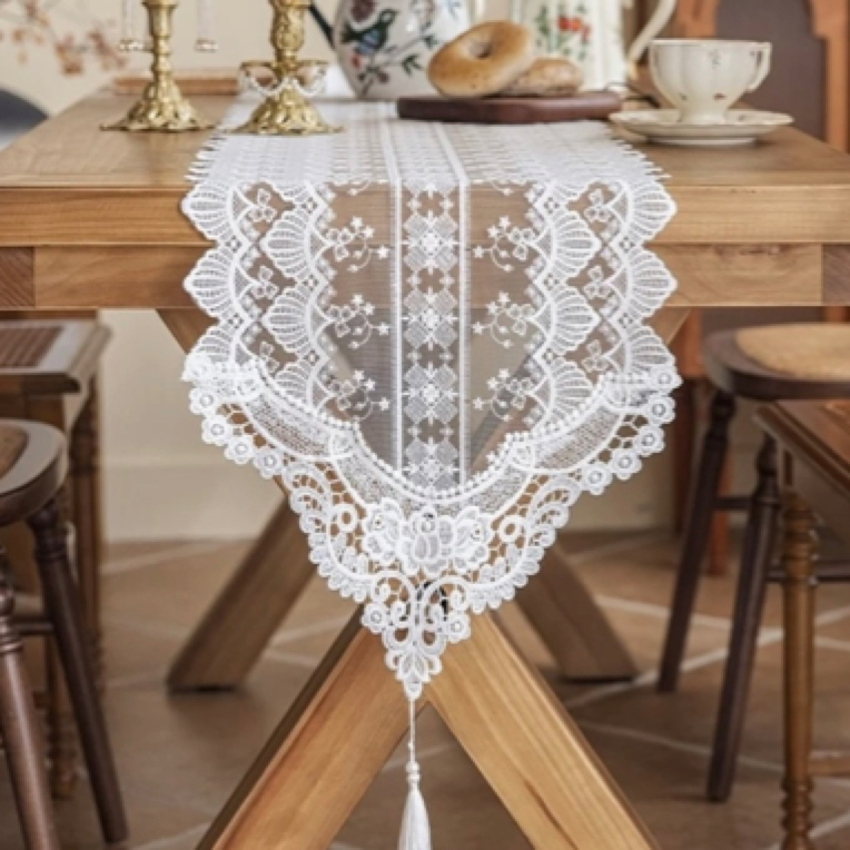 欧式简约轻奢白色蕾丝布艺茶几餐桌桌旗电视柜鞋柜五斗柜防尘盖巾