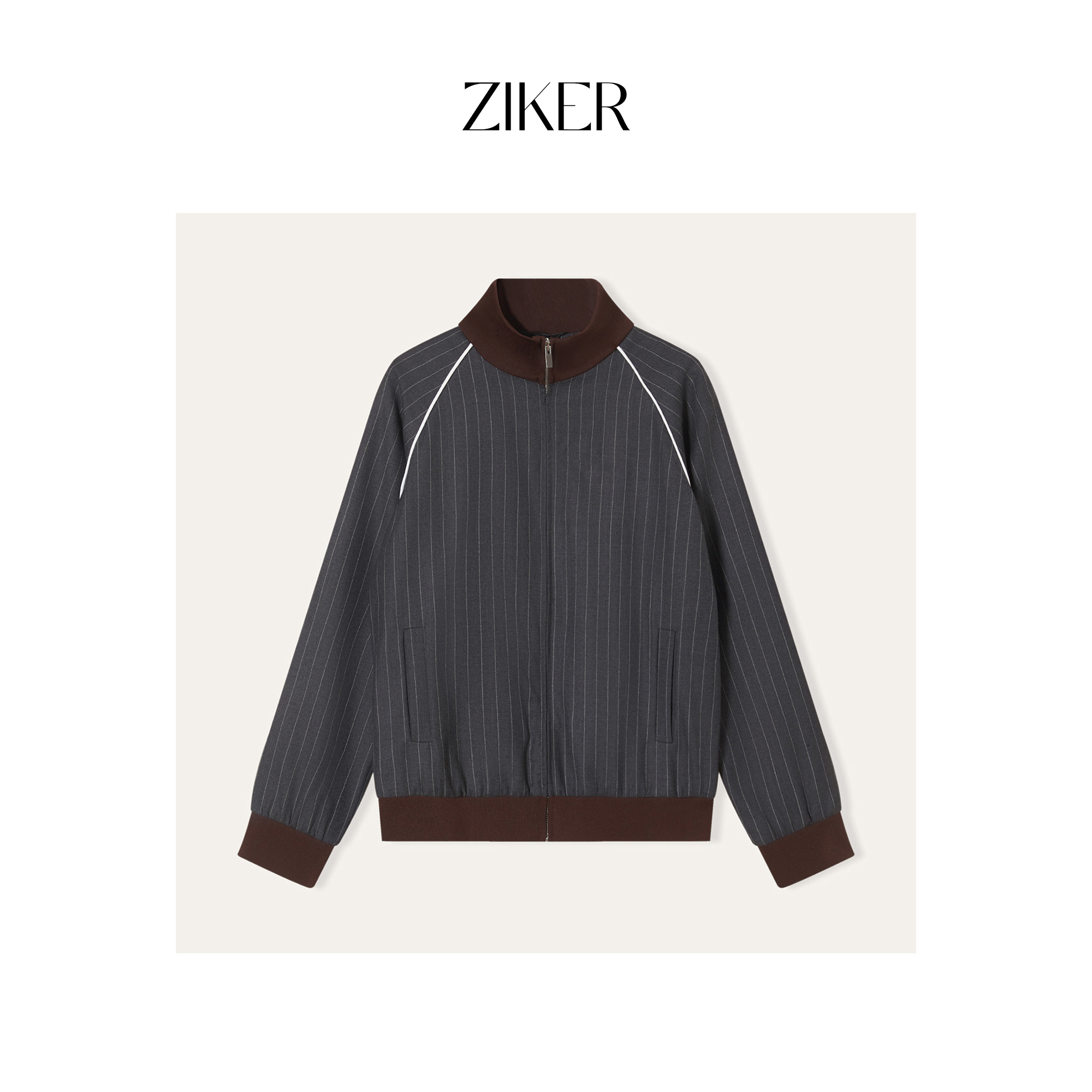  ZIKER｜100%精纺羊毛细条纹女士拉链夹克外套（套袋羊毛模式机洗）