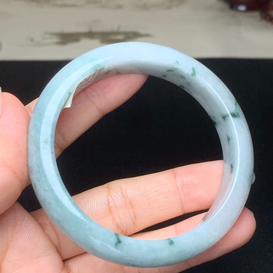 翡翠手镯55.4圈口天然翡翠A货飘花手镯正品翡翠玉手镯手镯礼物女