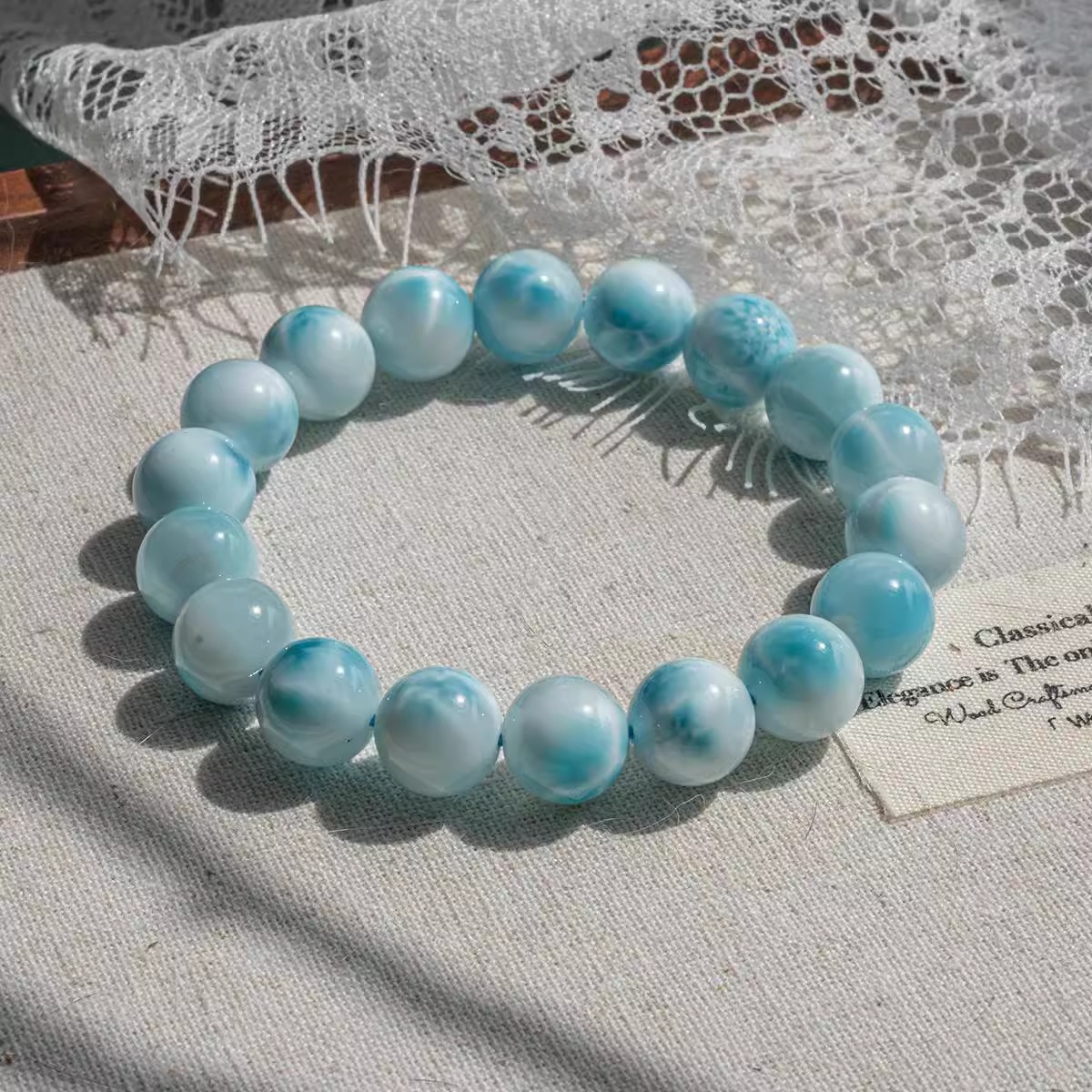 【配证书】天然高品质海纹石手串多米尼加玉化拉利玛情侣手链女