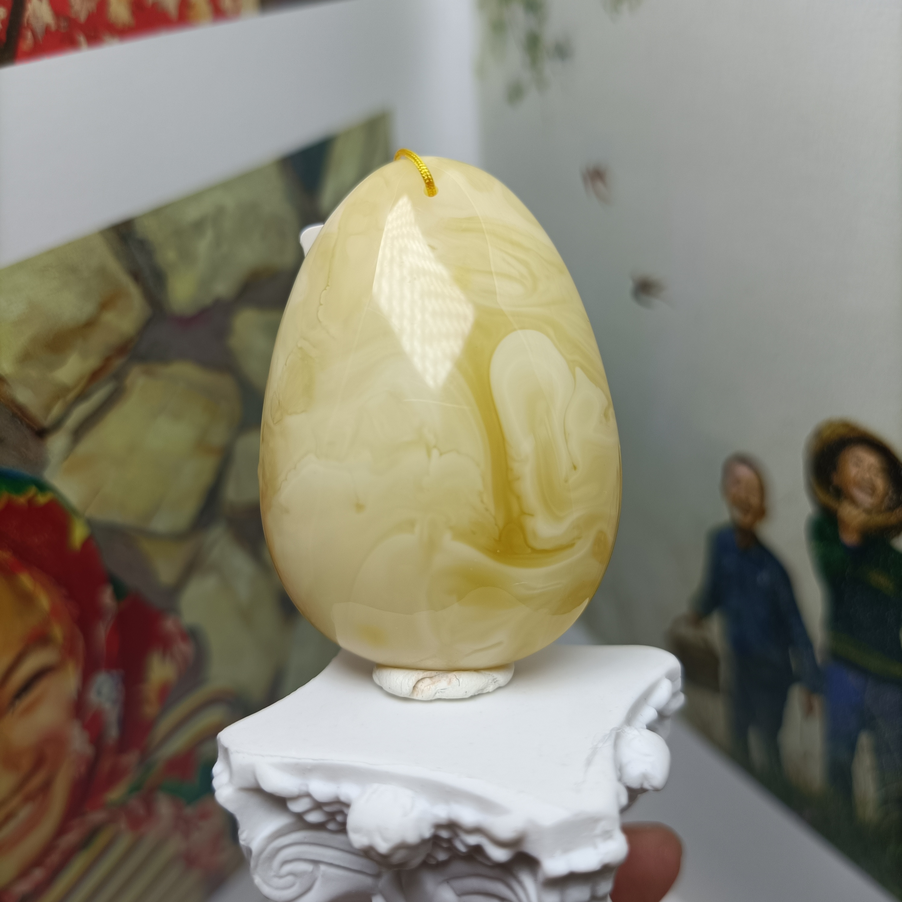 天然俄料白花蜜蜡水滴吊坠~俄料~原矿~妖花~尺寸46*32*16.5～5502