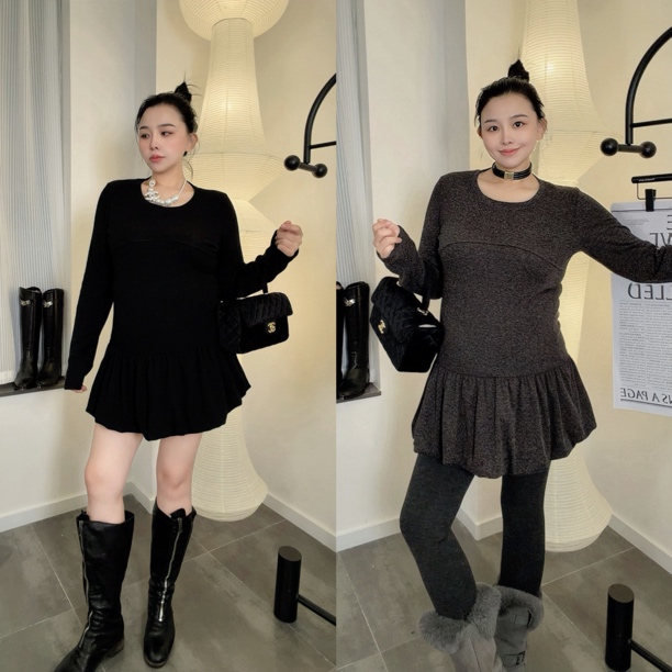 PUMPKIN·大码【不再冻胳膊】冬季柔糯保暖显瘦修身加厚心动连衣裙