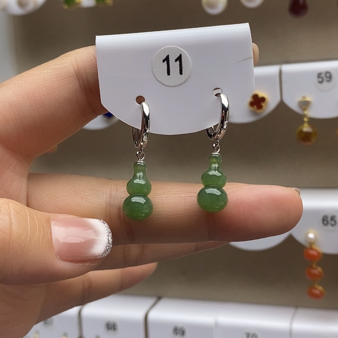 和田玉银S925镶嵌耳饰