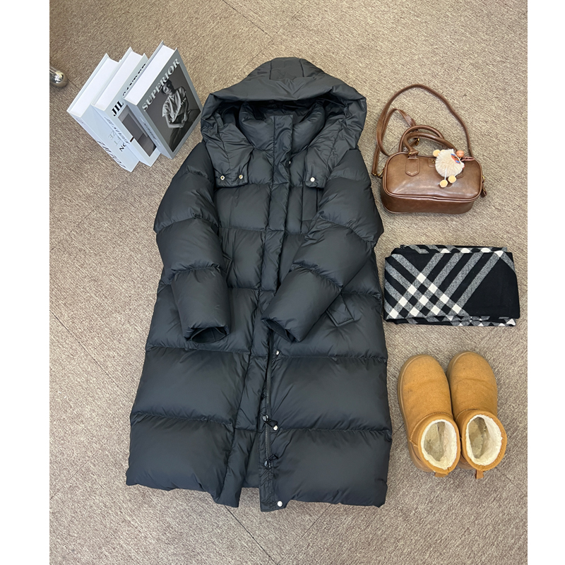 【正品现货】90白鸭绒新款过膝中长款羽绒服女连帽加厚宽松外套