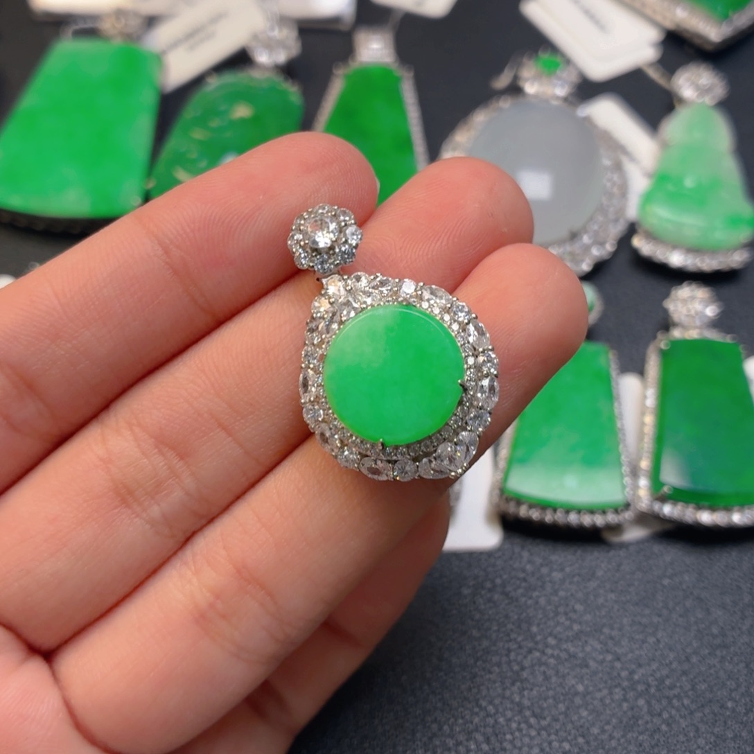 翡翠银S925镶嵌吊坠(不含链)