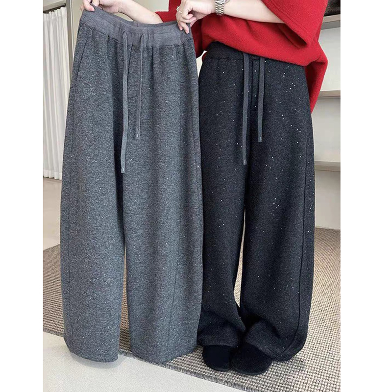 亮闪闪加绒加厚阔腿裤女2025冬季新款时尚高百搭腰显瘦休闲裤 81