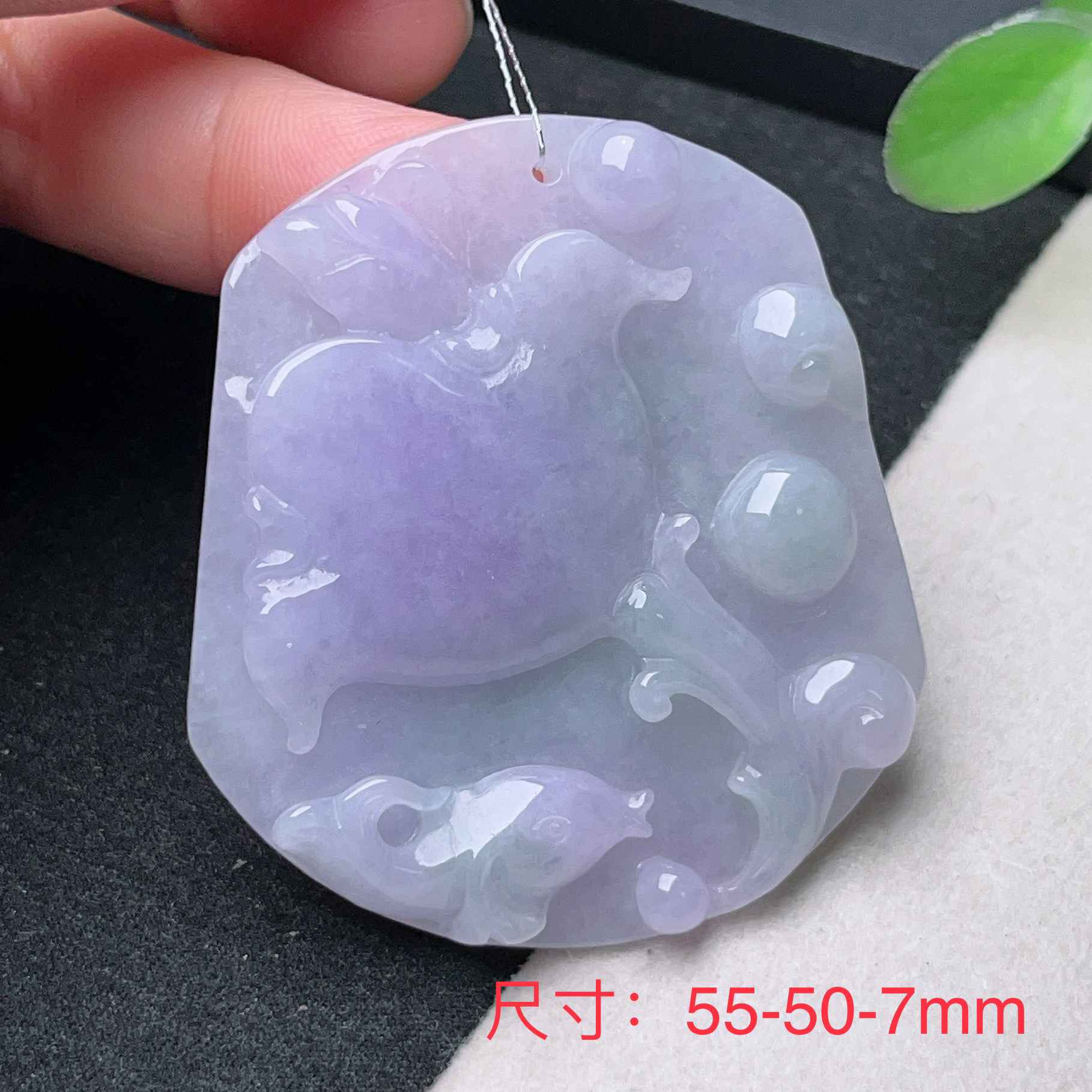 仁仁淘珠宝天然翡翠A货冰糯种紫罗兰荷叶鱼年年有余吊坠挂件首饰