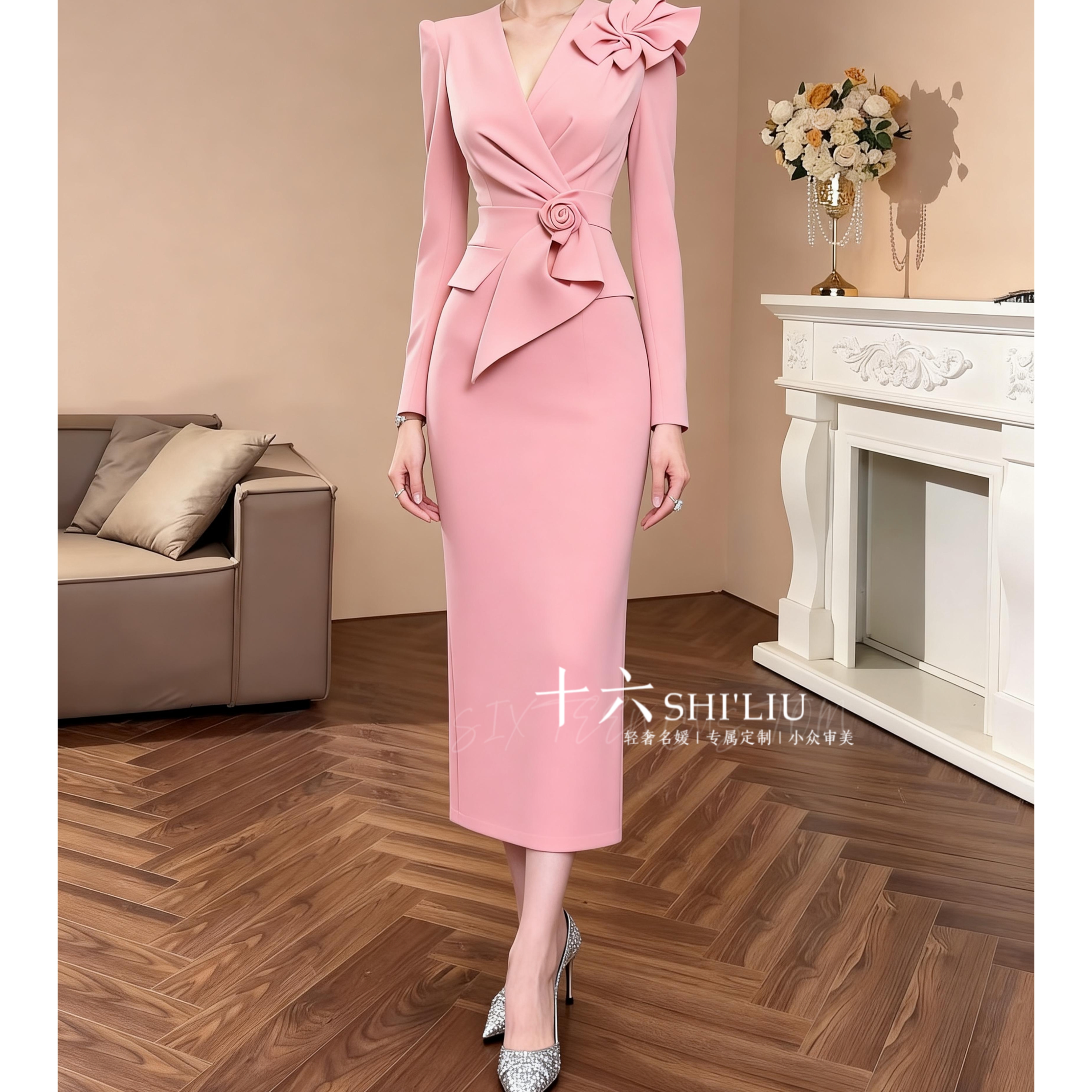 【十六定制】法式气质连衣裙长袖轻奢小众名媛显瘦连衣裙A120504