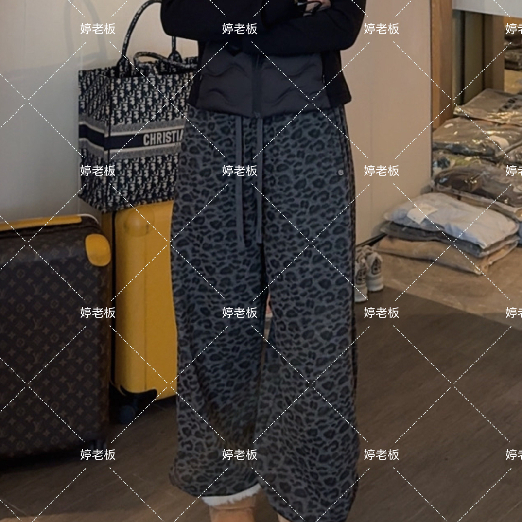 『婷老板』新款、豹纹抽绳百搭加绒休闲卫裤888-50