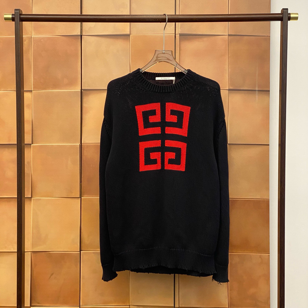 Givenchy黑色4Glogo破坏针织毛衣/L码/98新/29631