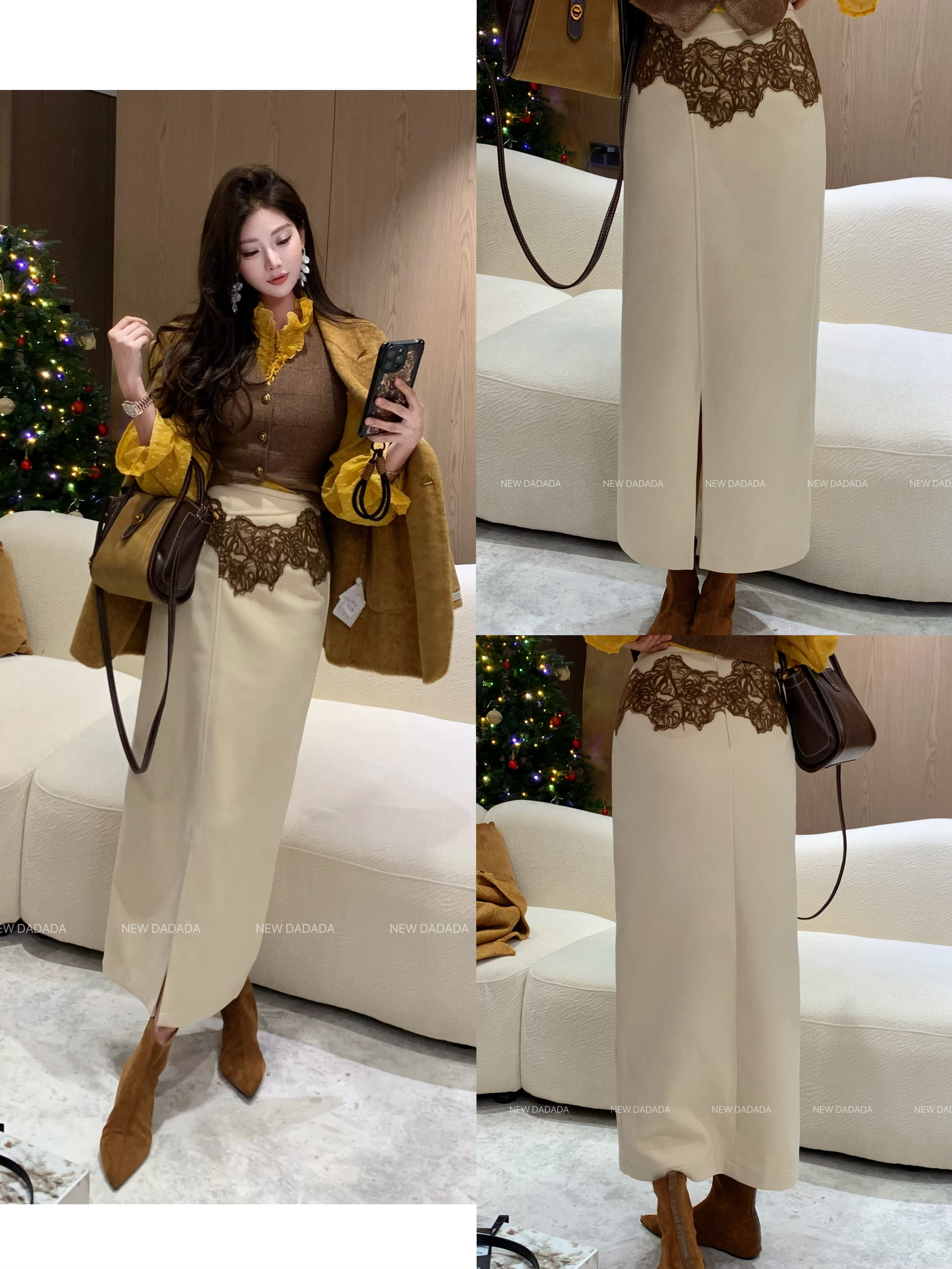 利达 NEW DADADA【柔杏绣边】气质休闲设计感显瘦半身裙CEM4265