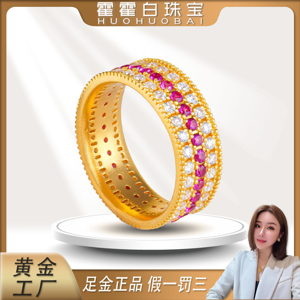 霍霍白珠宝黄金点钻戒指气质网红简约摆件情侣经典镶钻精美礼物