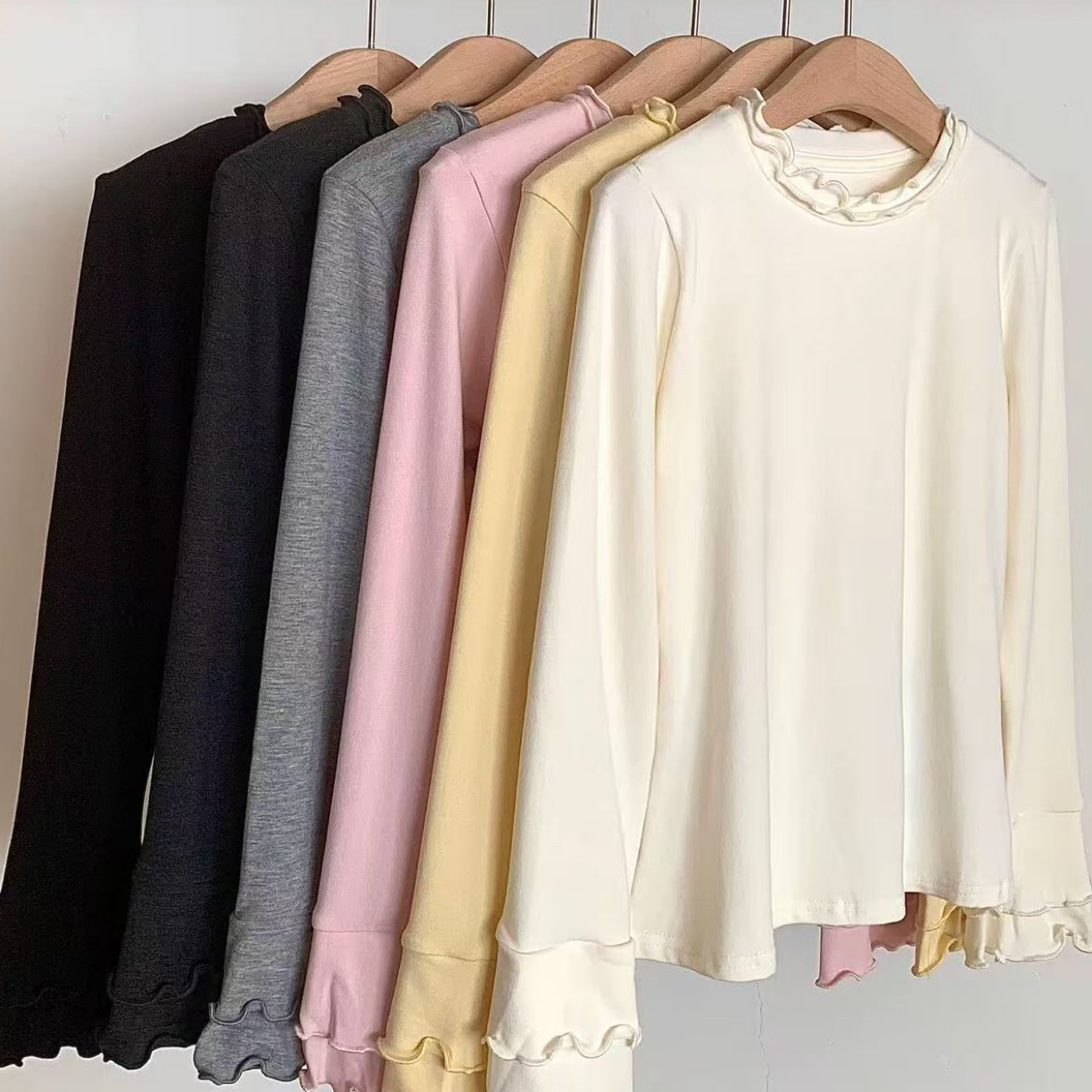 【桃子自制】 9335 磨毛德绒木耳边T恤