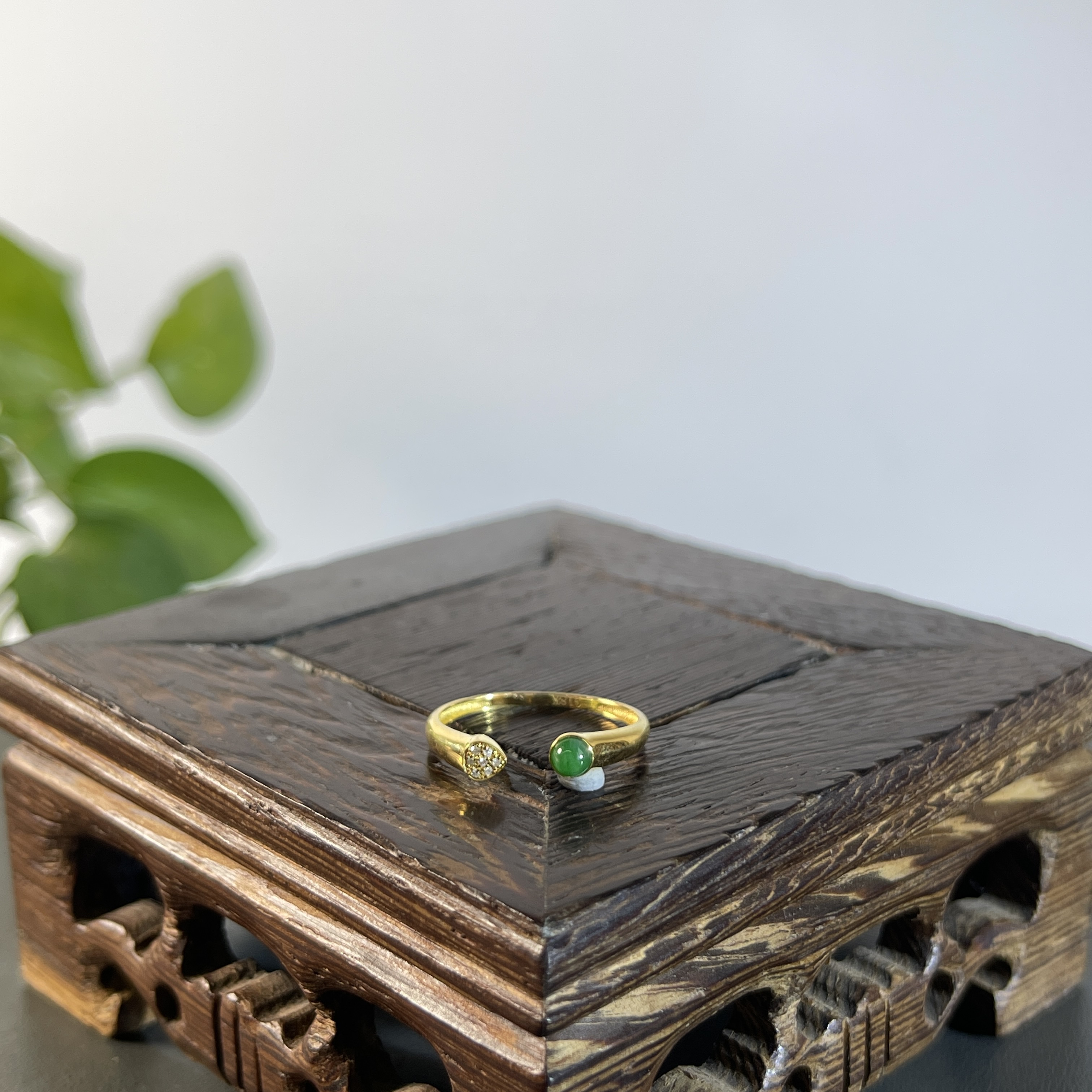 JTA23-107 天然缅甸A货翡翠 18K镶嵌戒指14#