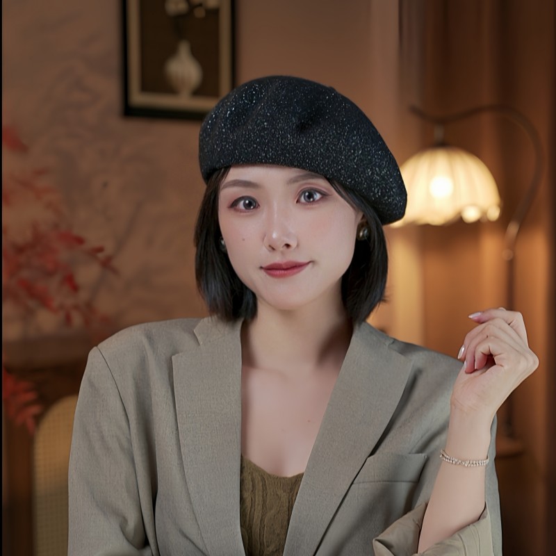 【菲麓】千金风森系贝雷帽女秋季复古帽子时尚韩版细闪贝雷帽