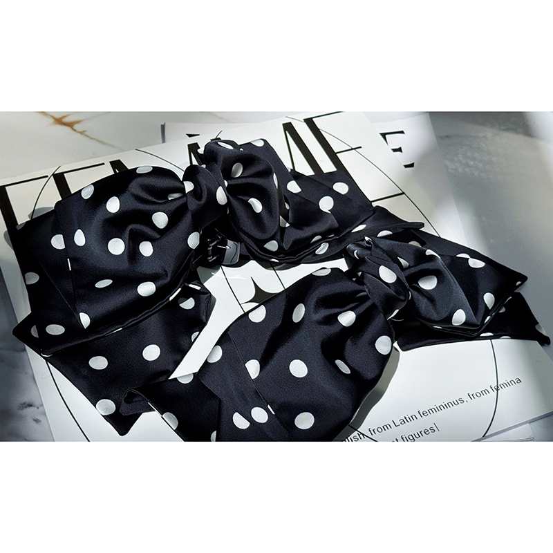 IFASHION 日系-复古文艺风黑白波点大蝴蝶结抓夹中号发抓高级感