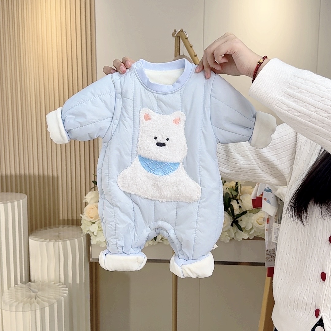 婴儿衣服秋冬装夹棉五防面料加厚加绒哈衣出生幼儿宝宝外出哈衣Q