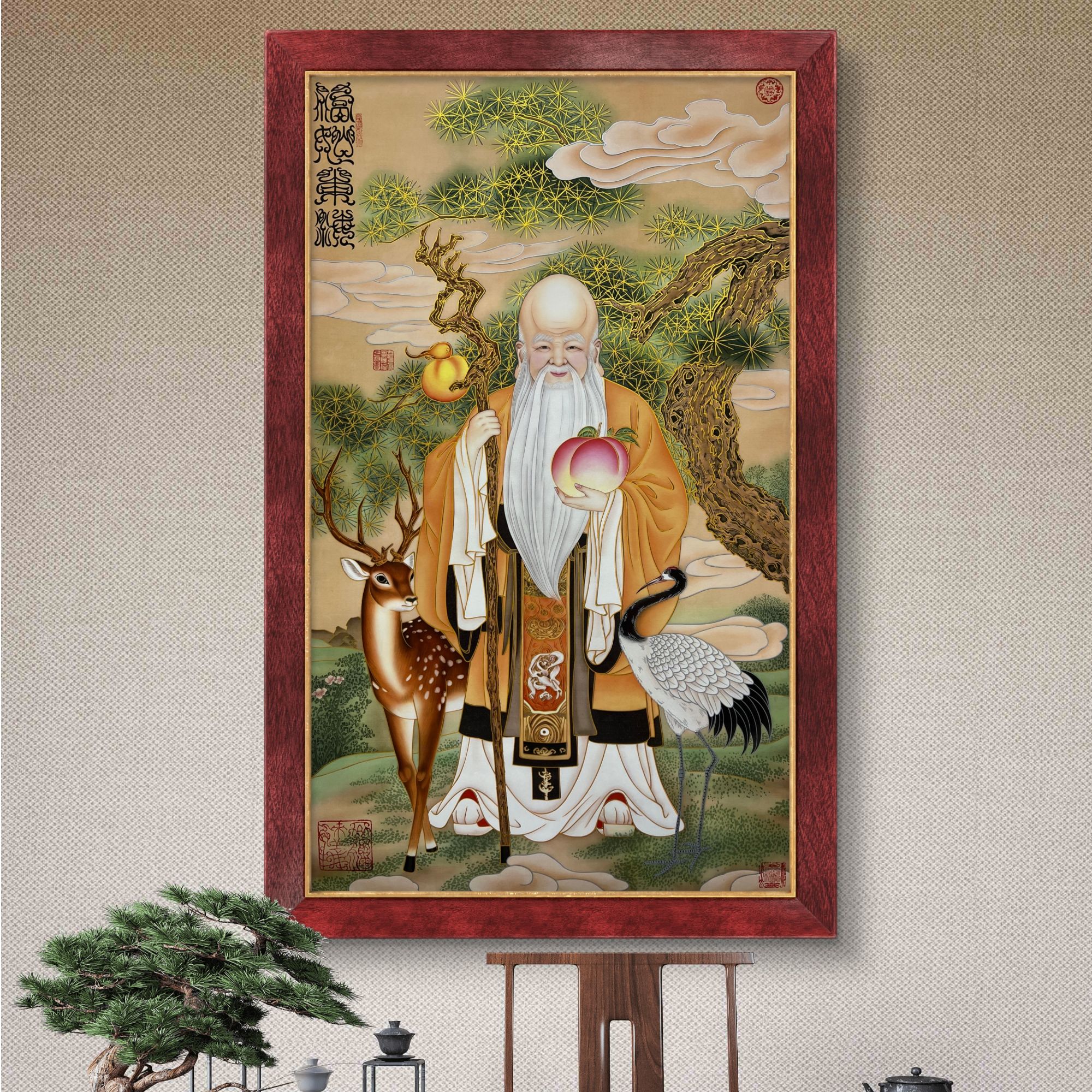 《福如东海》杭州锦丝绫布软装裱