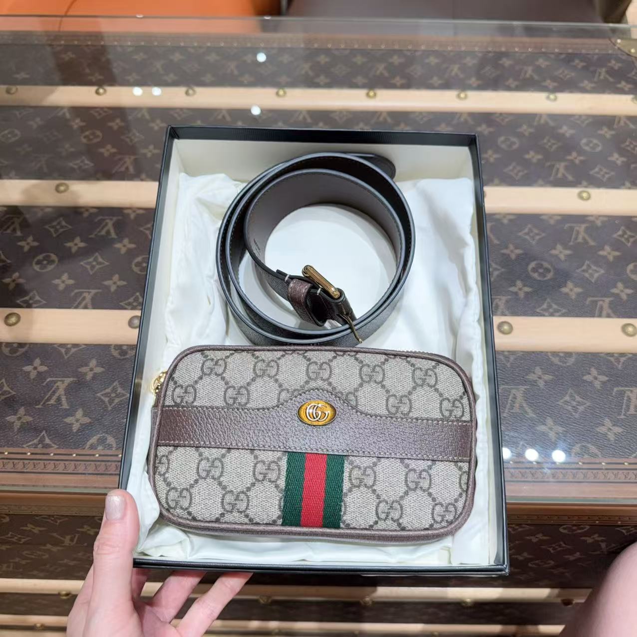 95新 GUCCI/古驰 78 老花Ophidia minister手机包腰包