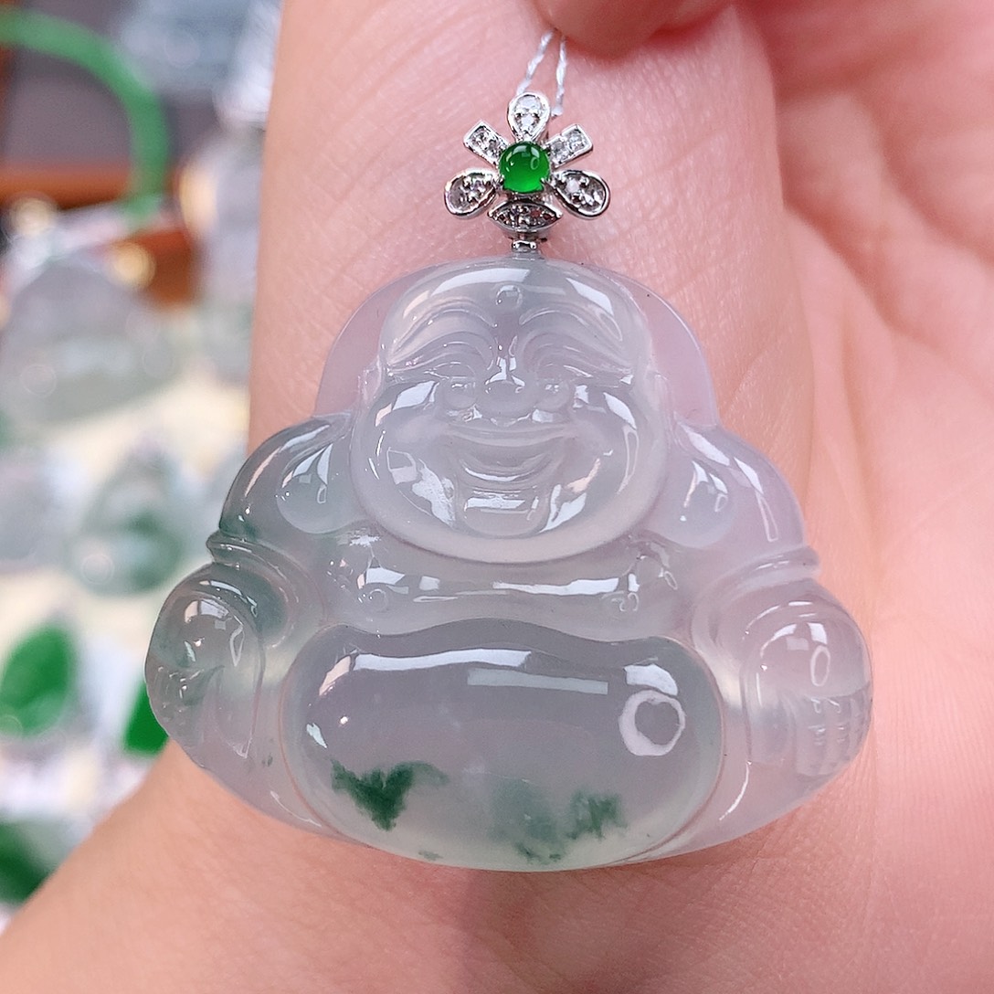 颈饰18K金镶嵌翡翠佛公