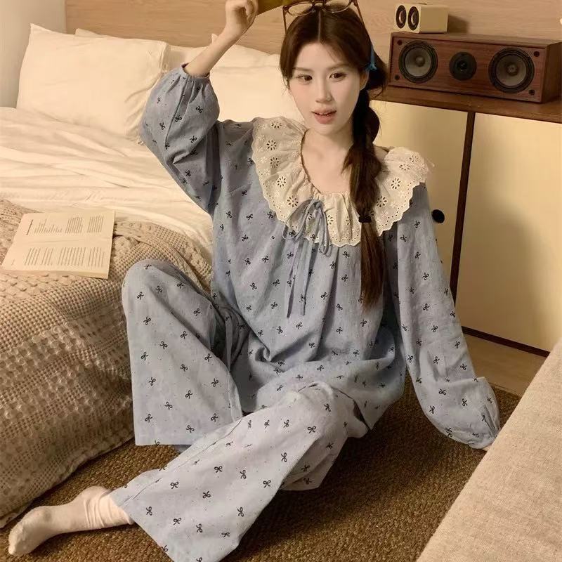 2025年春秋款云朵棉圆领长袖睡衣女套装可外穿睡衣两件套家居服
