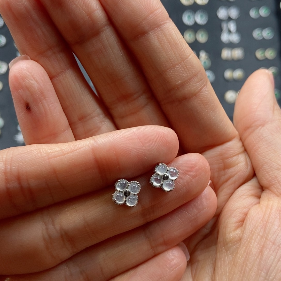 翡翠耳饰银S925镶嵌翡翠首饰