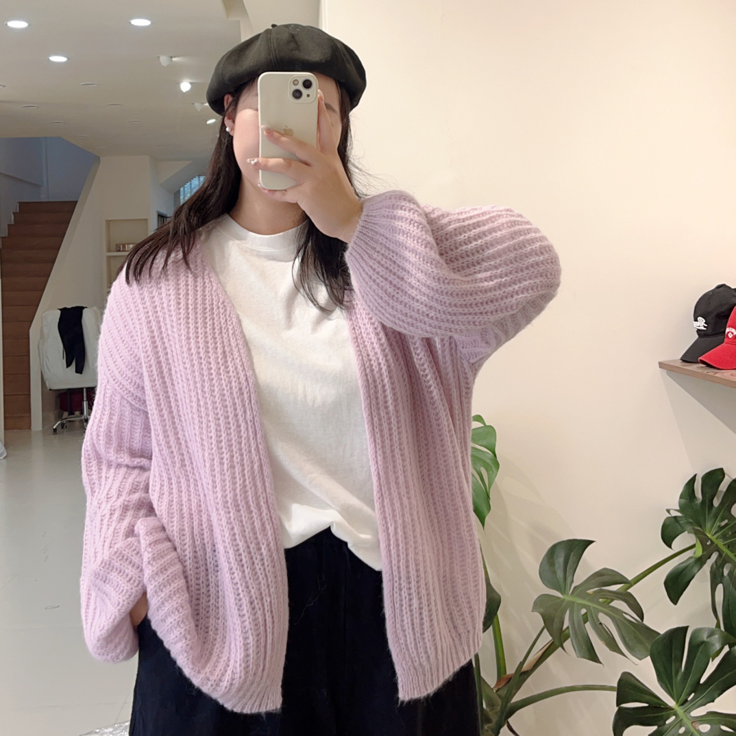 微胖大码毛衣开衫 显瘦遮肉灯笼袖