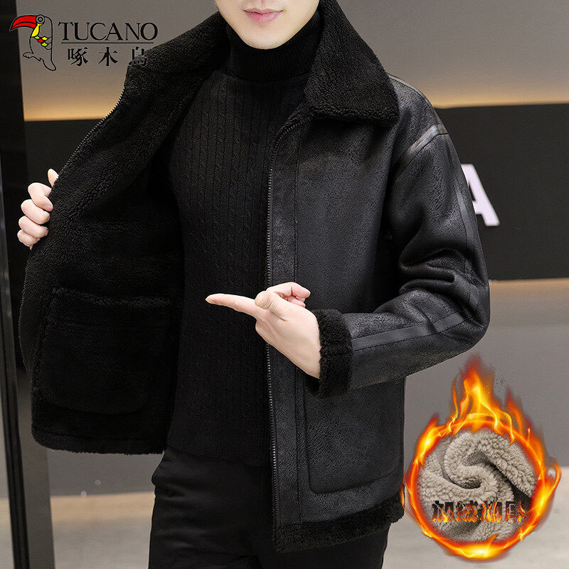 TUCANO/啄木鳥双面穿皮毛一体外套冬季休闲加绒加厚翻领棉