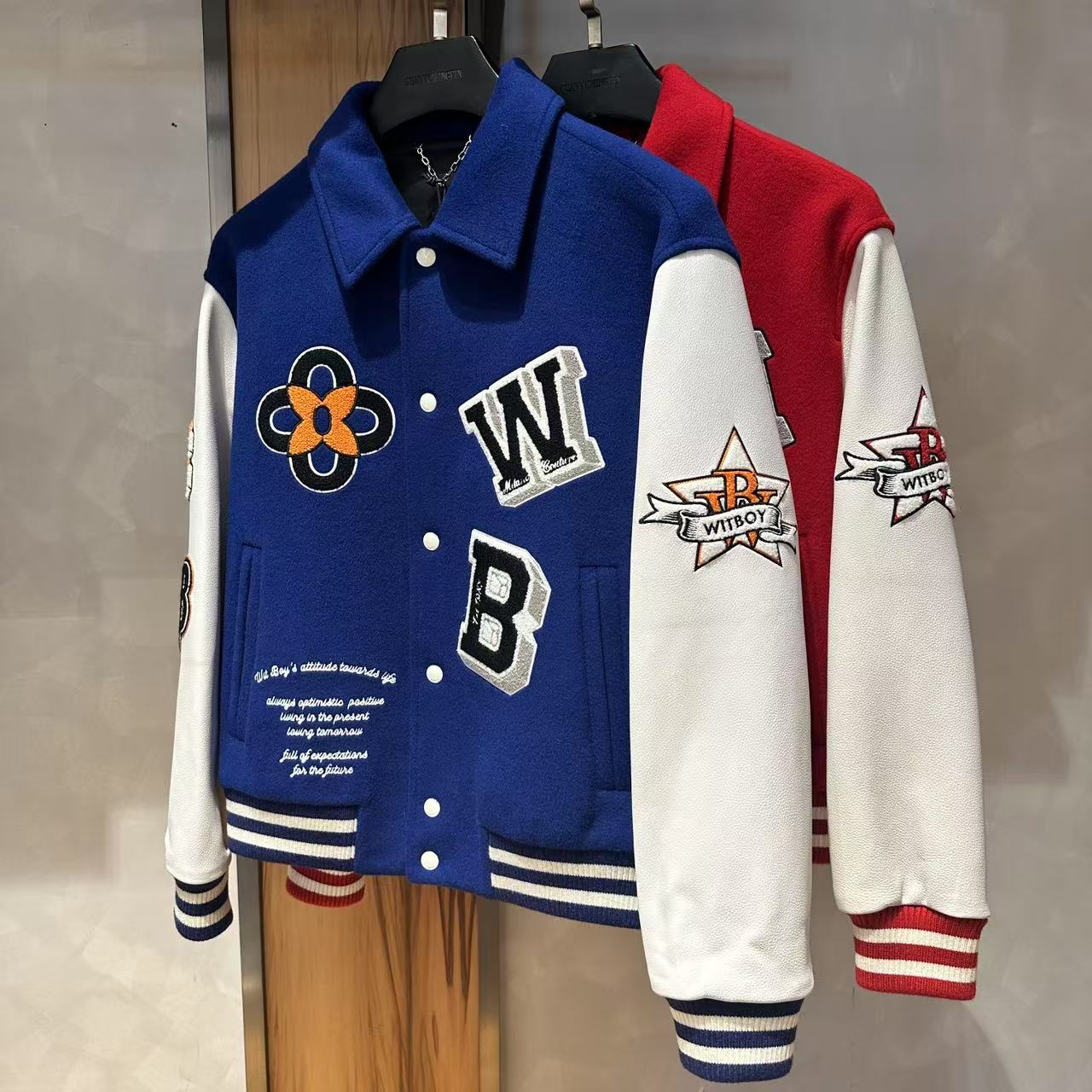 WitBoy长袖秋冬季保暖显瘦翻领夹克拼接冬季晕染痞帅0600723