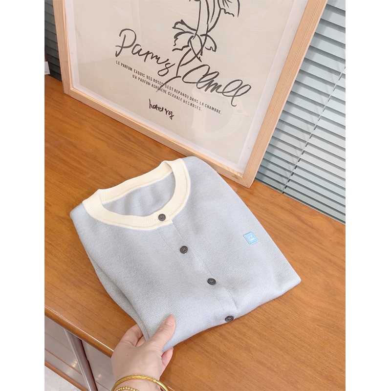 【DJ•春上新】韩系温柔撞色圆领针织开衫