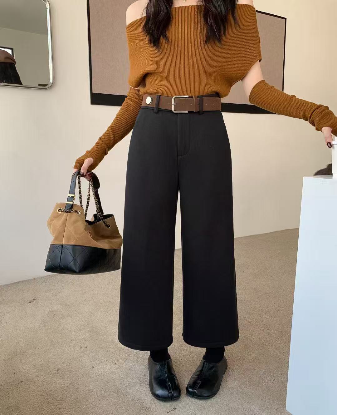 冬款加厚银狐绒九分小个子直筒腰带款尼子裤5603