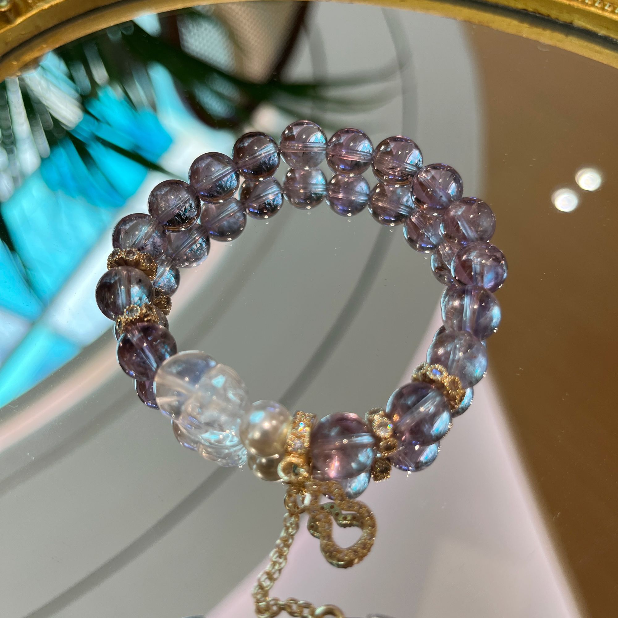 【步青云】9mm紫塔晶+白水晶貔貅 天原创设计款天然紫水晶手串 A341