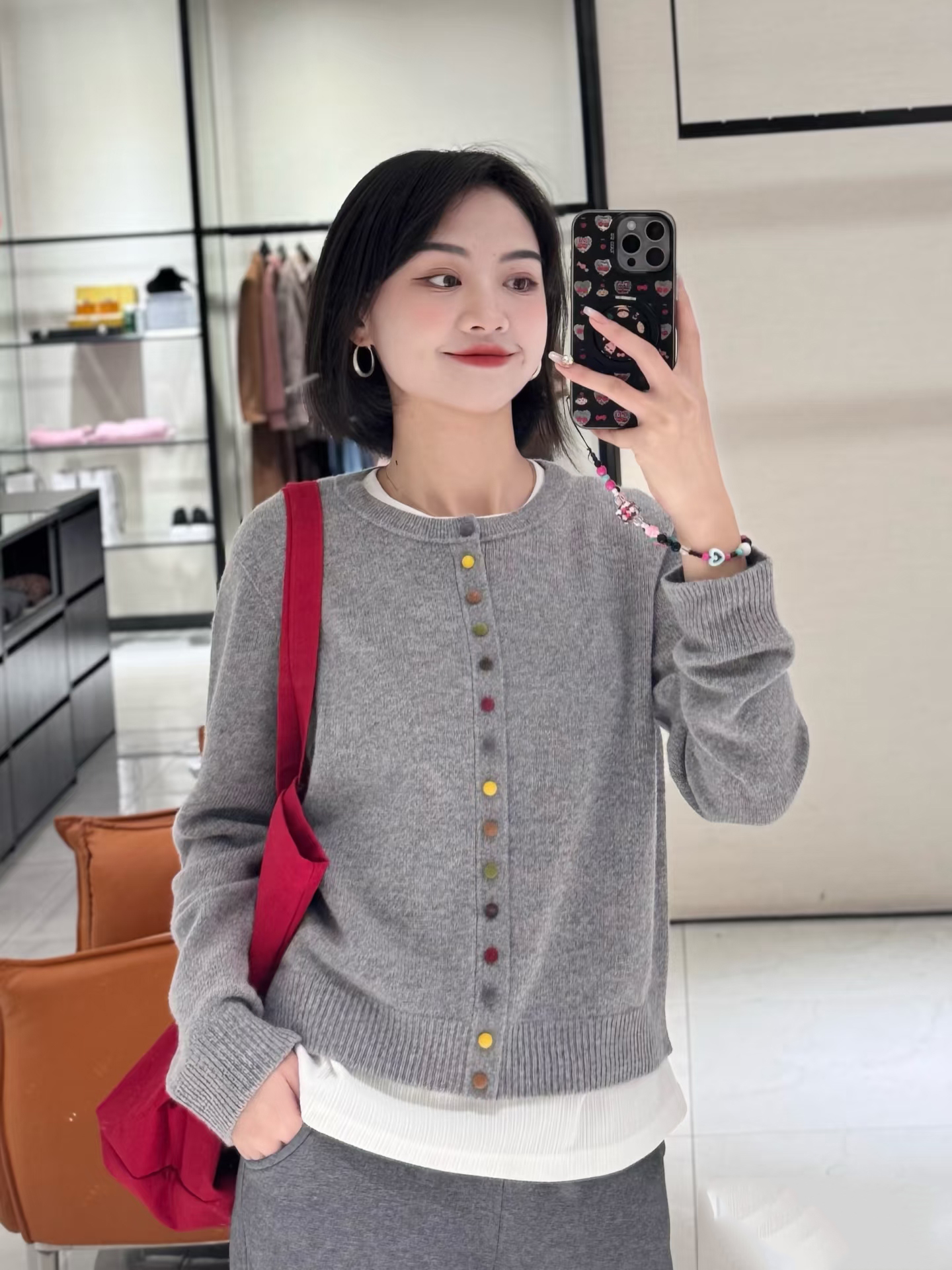 【商场同款】2025冬季新款圆领彩色扣子毛衣外套女针织开衫148064