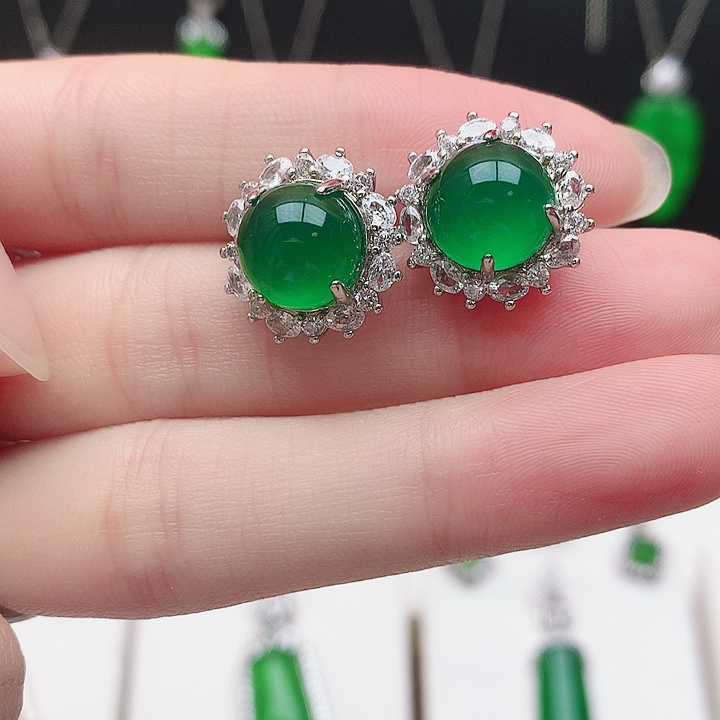 玛瑙/玉髓耳钉银S925镶嵌