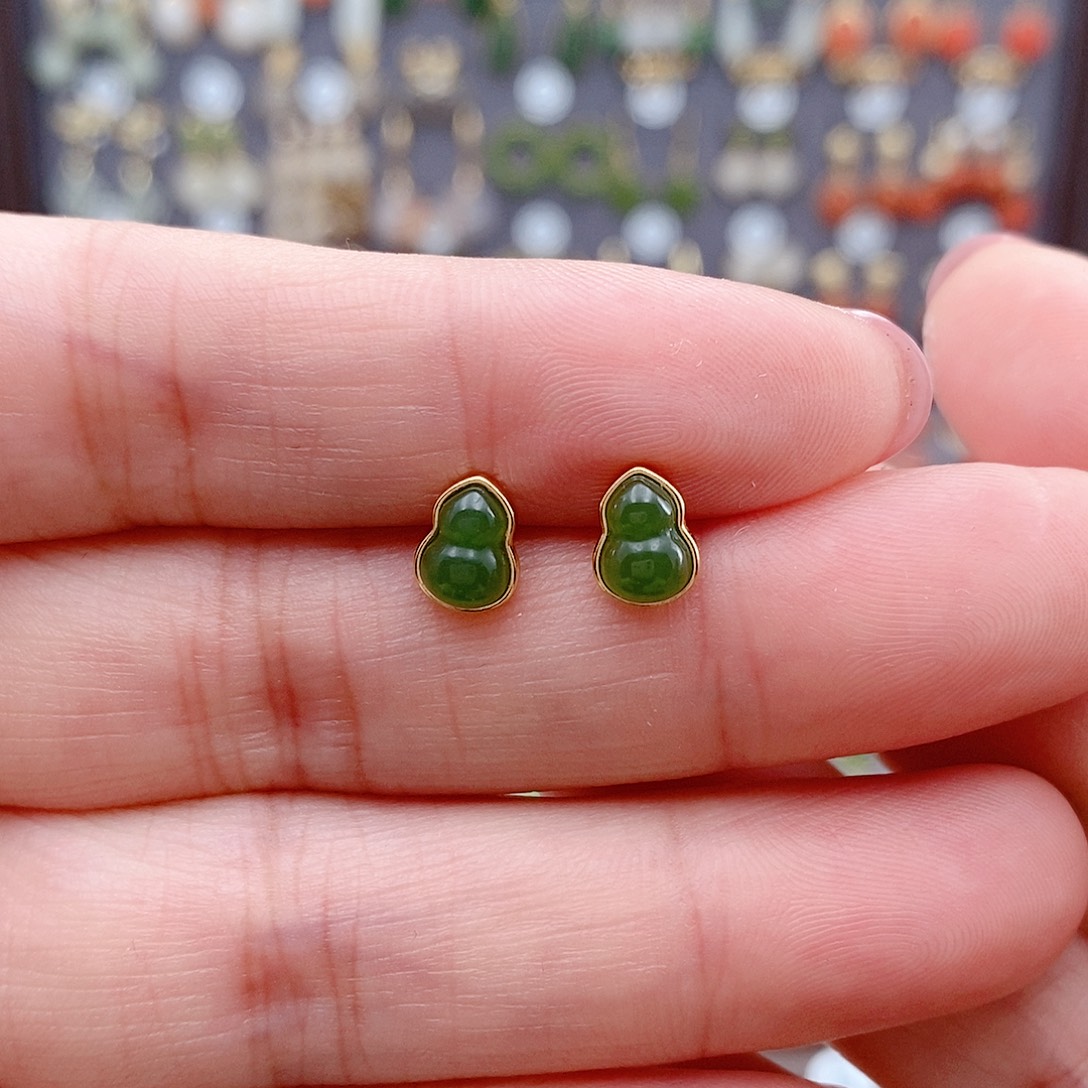 和田玉银S925镶嵌耳饰