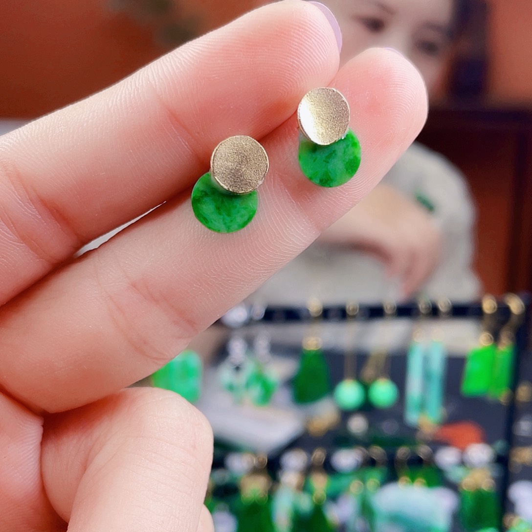 翡翠银S925镶嵌耳饰饰品