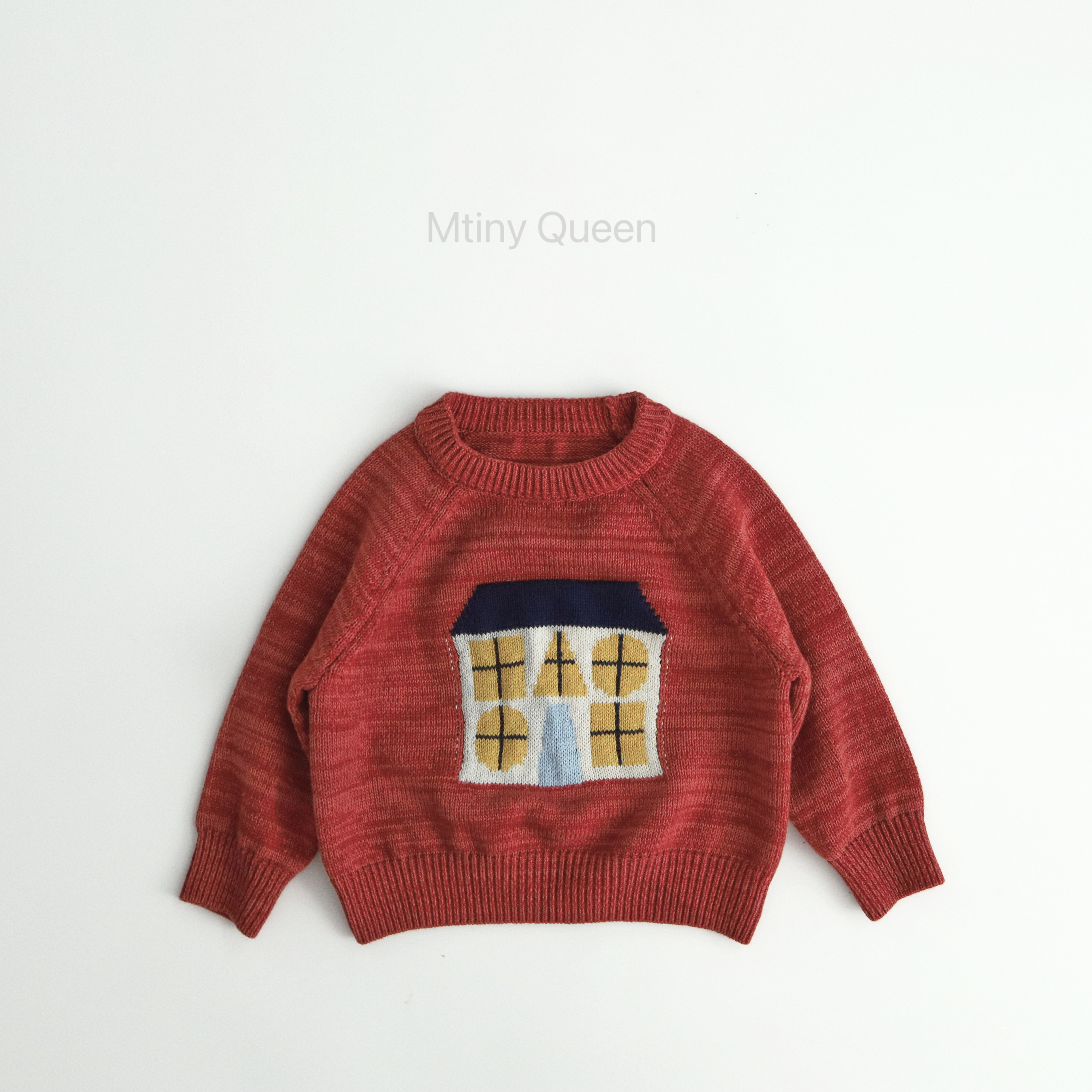 【清仓】100%棉儿童针织衫房子图案毛衣冬季新款男女童长袖套头衫