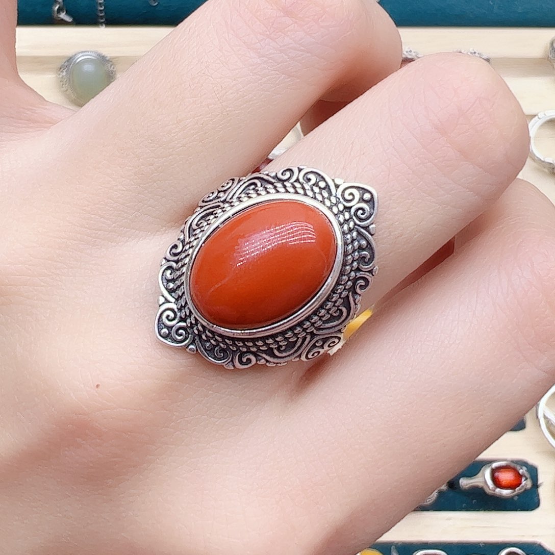 玛瑙/玉髓戒指银S925镶嵌