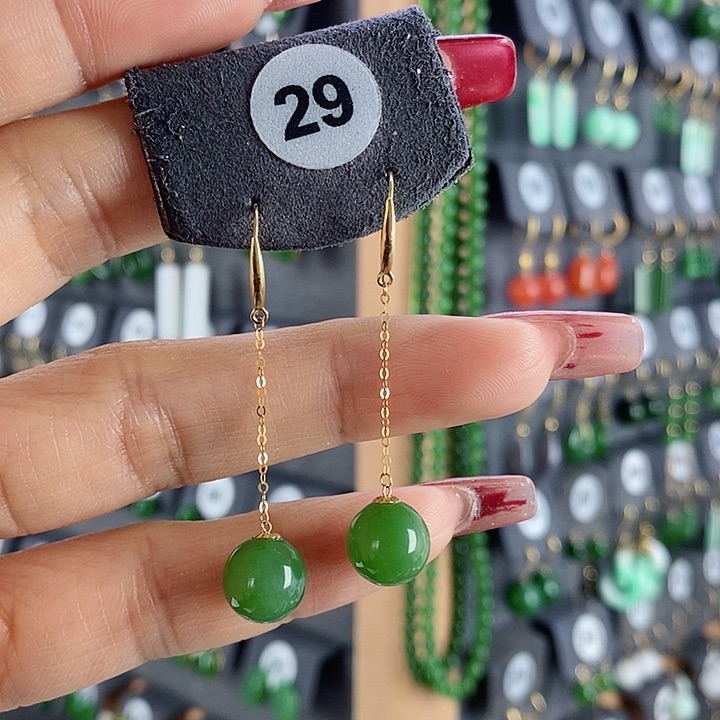 和田玉耳饰18K金镶嵌