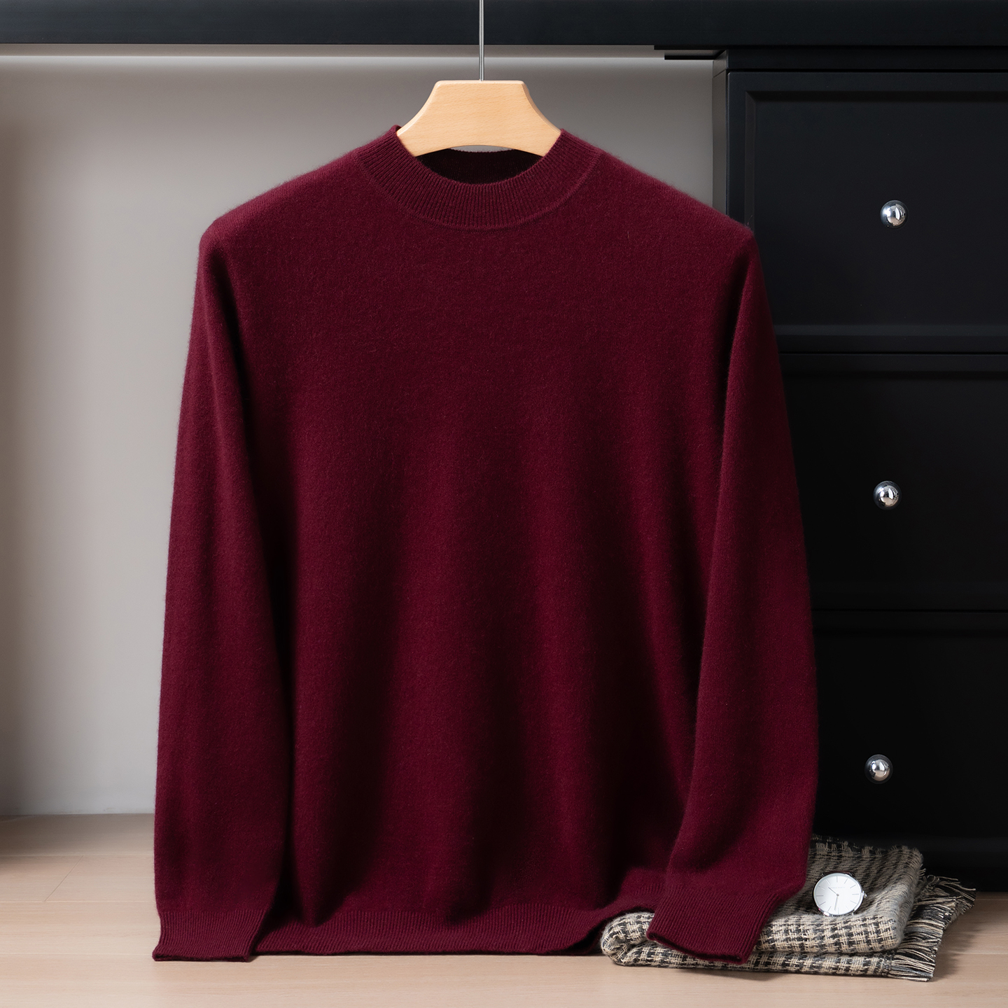 8801-2025新款纯山羊绒衫男款男士半高领纯色宽松针织毛衣打底衫