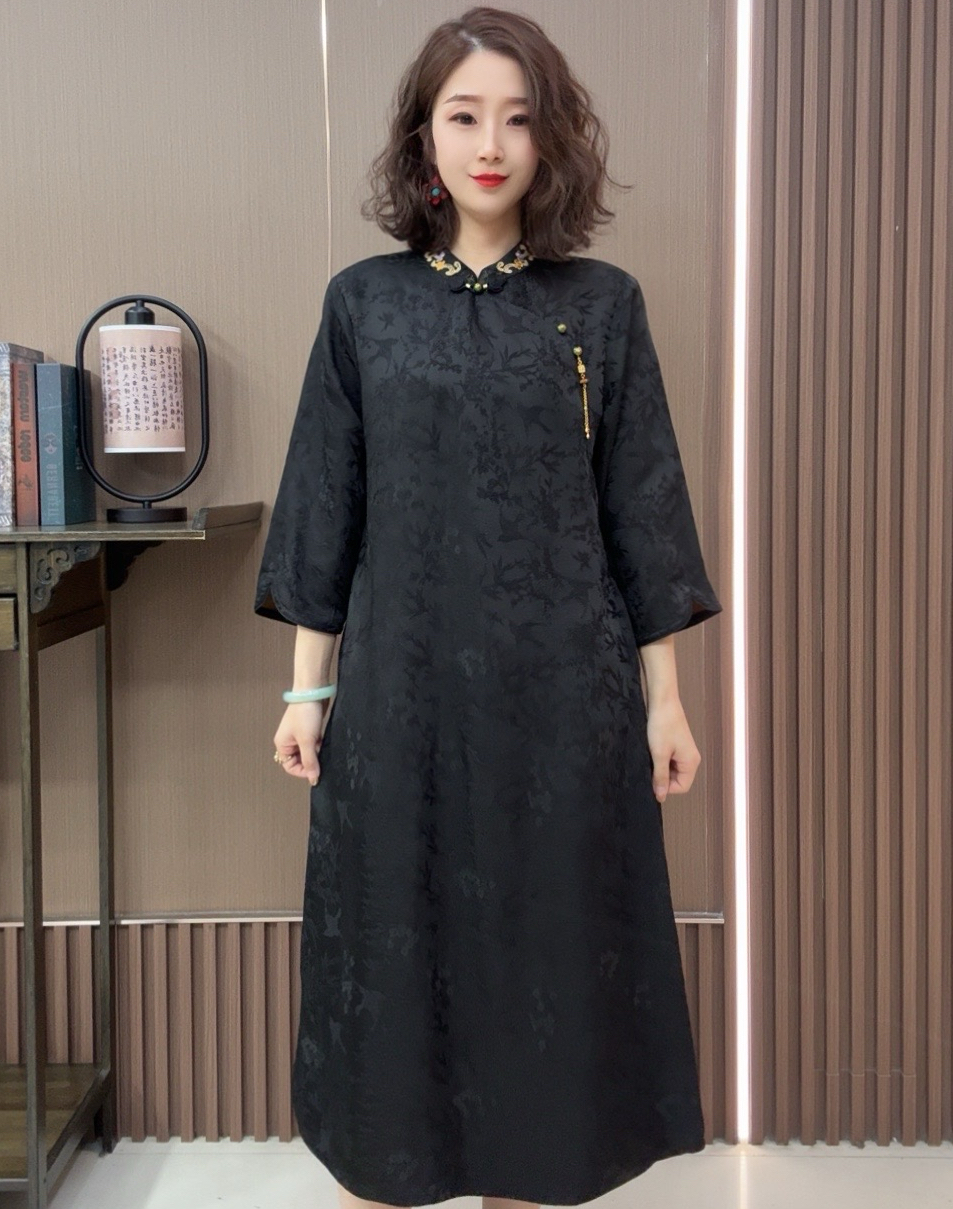 【涅槃】早秋新款重磅老料香云纱 遮肉显瘦时尚改良旗袍