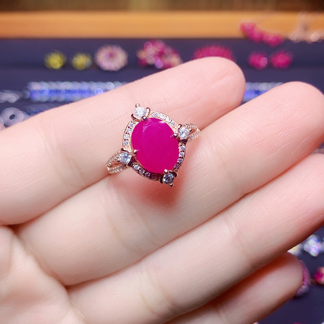 红宝石戒指银S925镶嵌