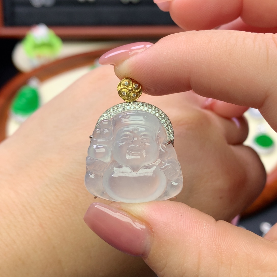 翡翠18K金镶嵌吊坠(不含链)