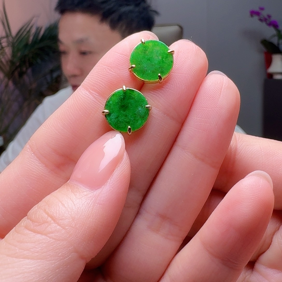 翡翠银S925镶嵌耳饰天然