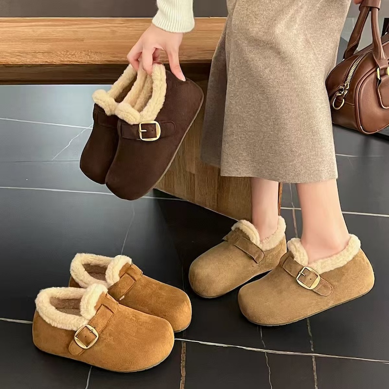 牛皮加绒勃肯乐福鞋女秋冬时尚穿搭薄底文艺百搭单鞋D990