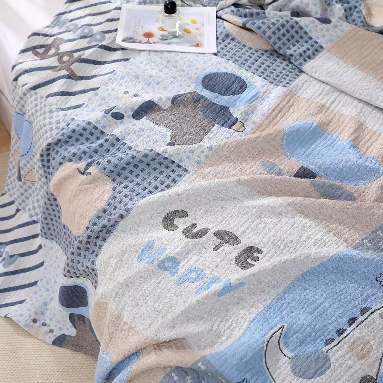 【恐龙蓝色】高端定制舒适透气卧室多功能床盖1.5*2