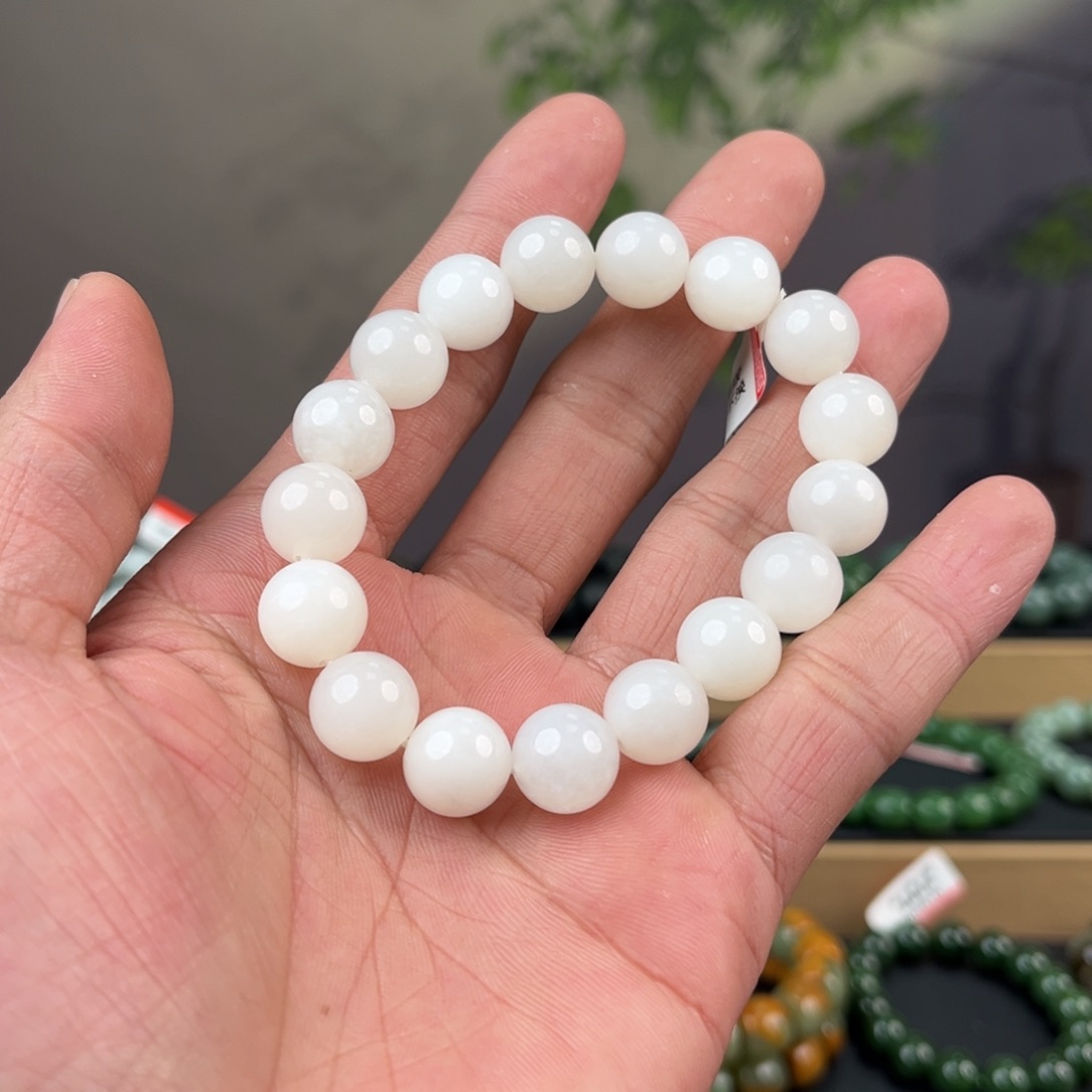和田玉手链未镶嵌纯天然和田玉青海12mm